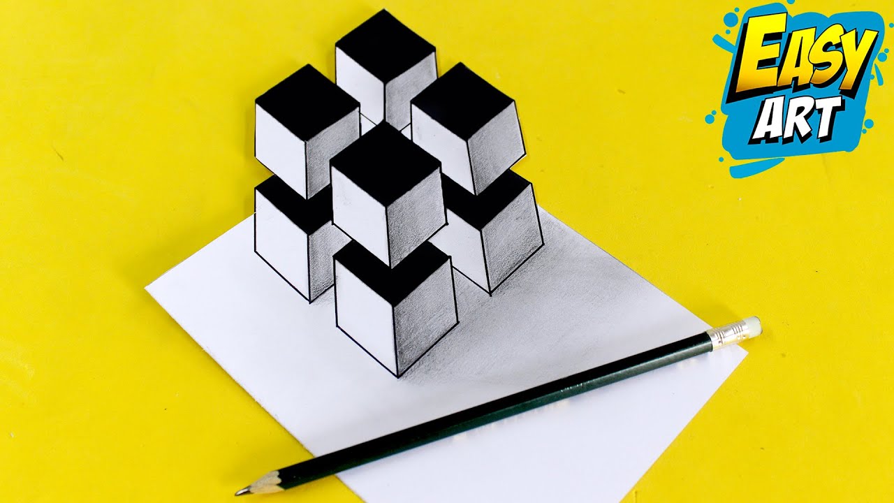 😱 3D Рисунки - Как нарисовать КУБ в 3D - научиться рисовать - Easy Art
