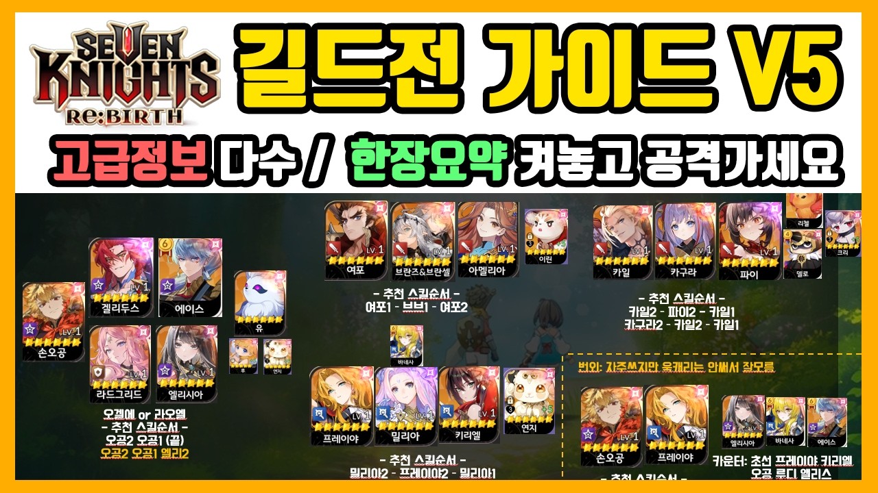 [세븐나이츠 리버스] 길드전 가이드 V5 / 방어덱 추천과 카운터덱, 공격전략 한장요약 등