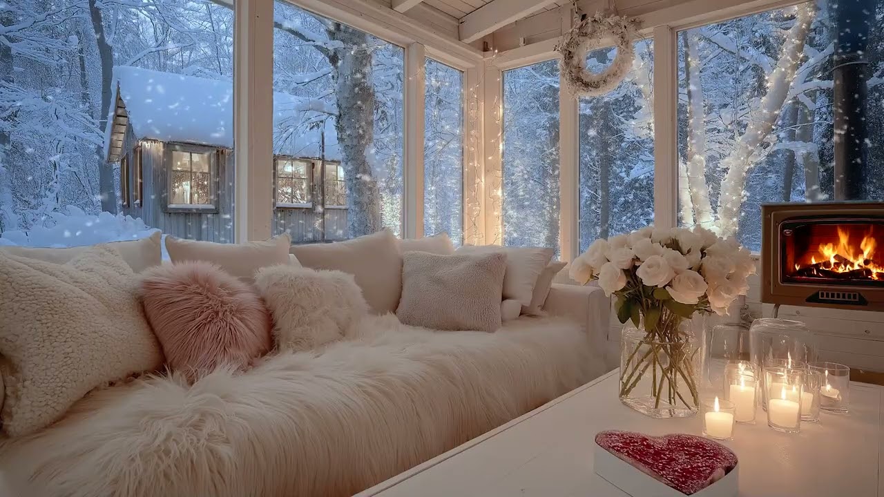 💝🎹 4 Hours of Cozy Winter Piano for Focus, Study, & Sleep | Snow Falling Outside | VALENTINE'S DAY