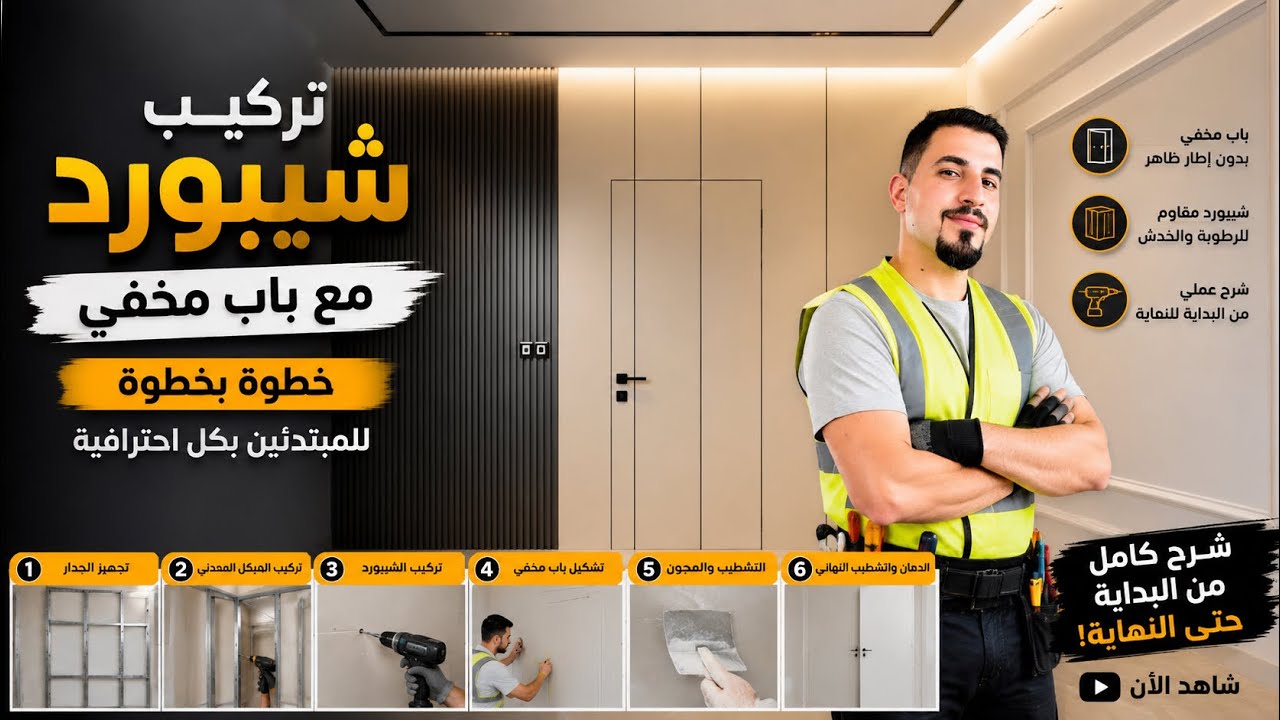 تركيب شيبورد مع باب مخفي خطوة بخطوة بكل احترافية للمبتدئين