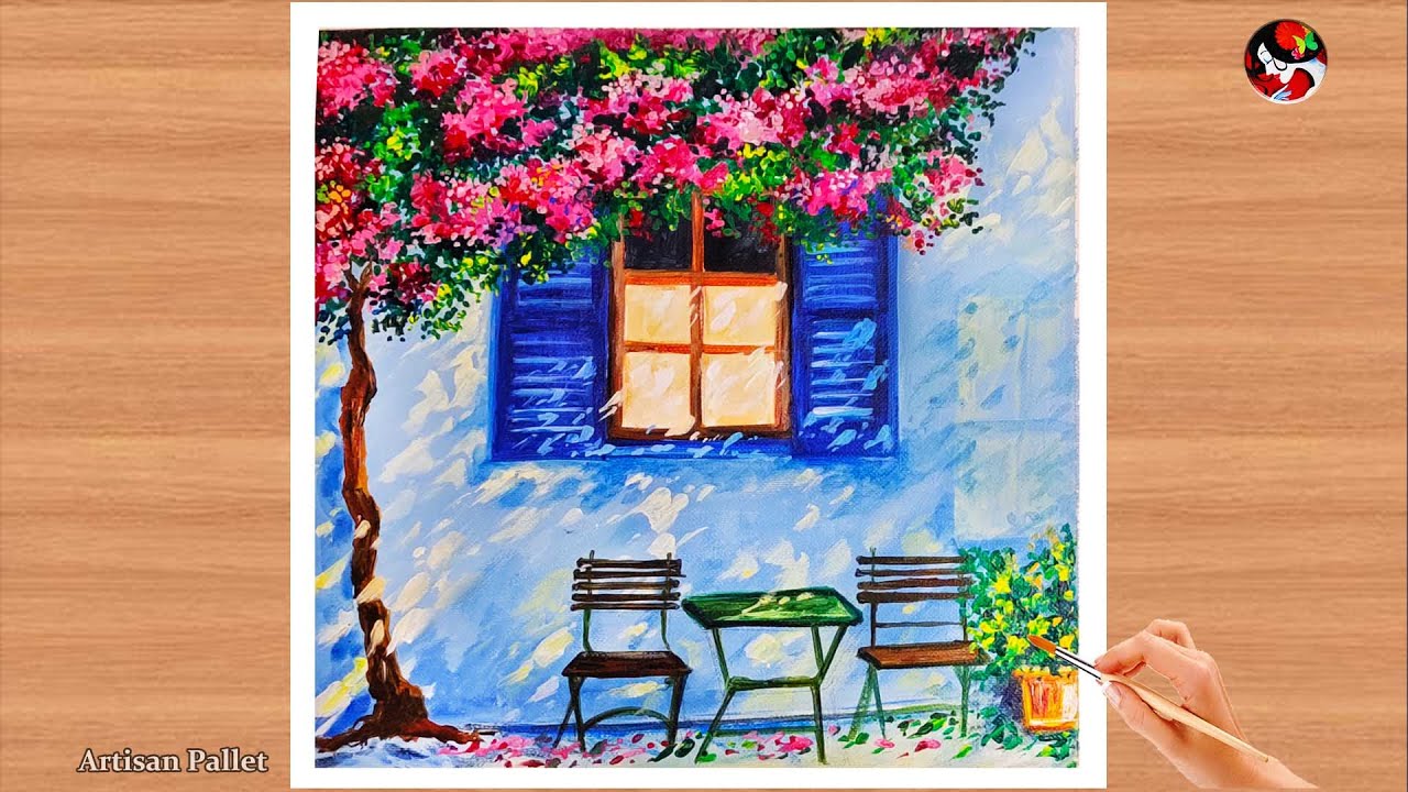 Easy Acrylic Painting for Beginners | Step by Step Simple Bougainvillea Painting for Beginners