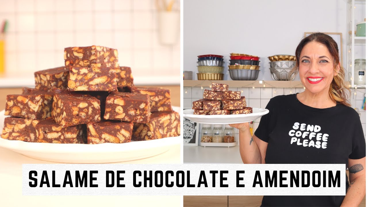 Quadrados de salame de chocolate e amendoim