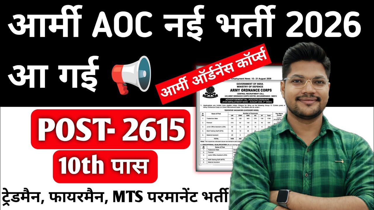 Army AOC New Vacancy 2026 | Army AOC Recruitment 2026 Form Date, Eligibility, Syllabus
