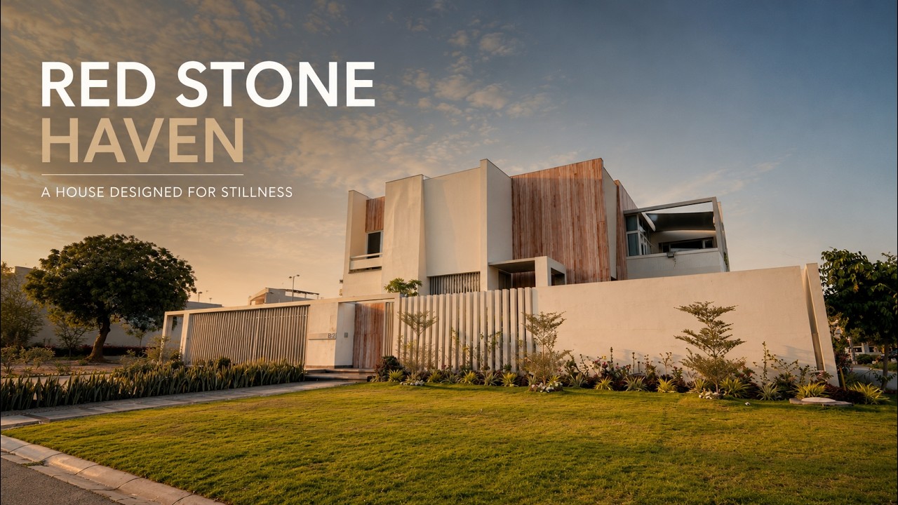 Red Stone Haven | Contemporary Travertine Villa in Karachi