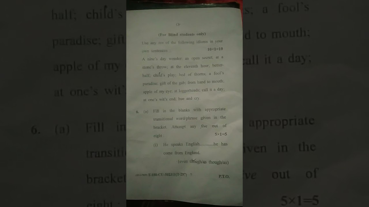 B.A (pass course )paper of English ,fifth semester #GU university Exam 2023