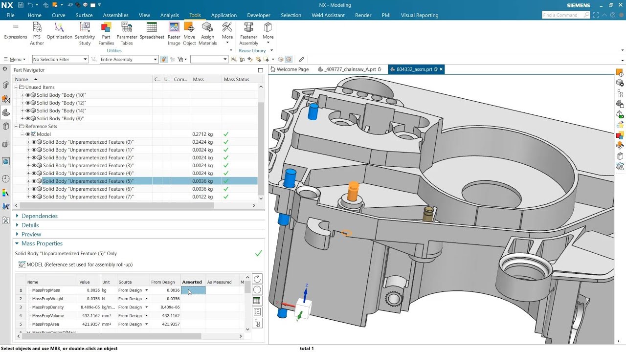 NX Mass Component Properties Management