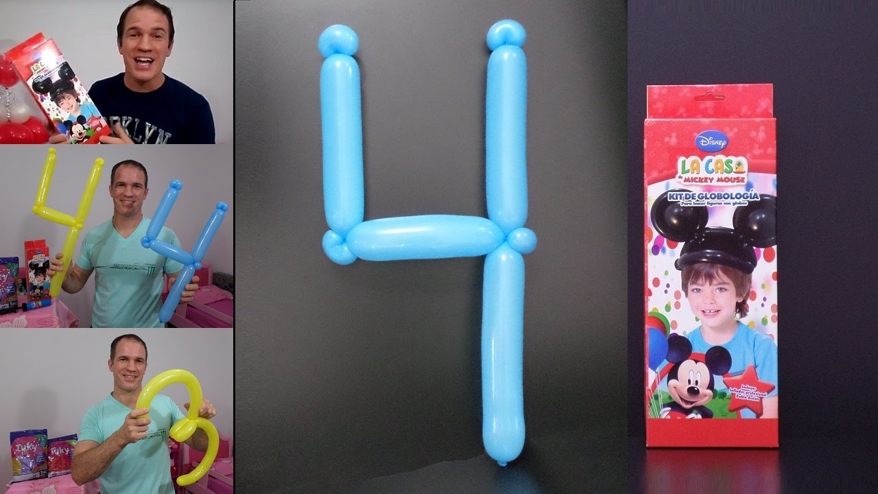 como hacer numeros con globos - globoflexia facil - como hacer el numero 4 con globos
