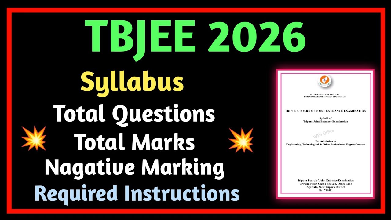 Tbjee 2026 Syllabus/ total questions/ total marks/ Exam Instructions #tbjee #tbjee2026 #jeemains
