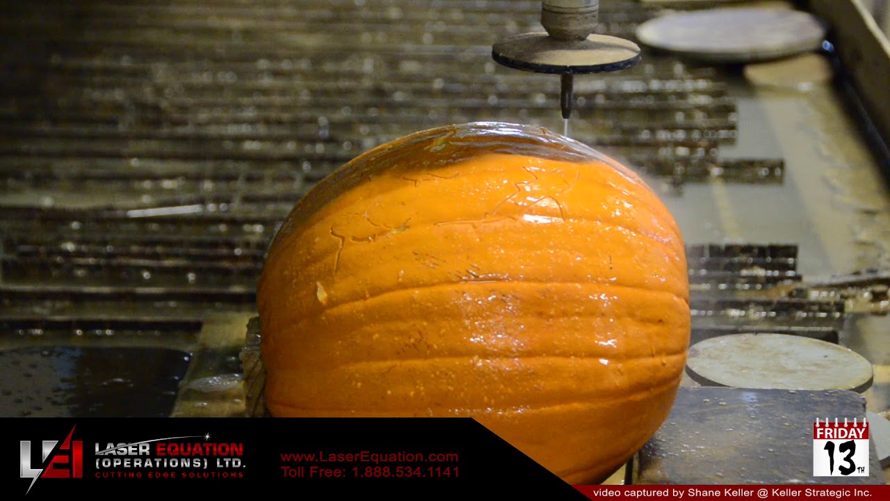 Industrial Water Jet Cutting a Pumpkin -- Happy Friday the 13th!