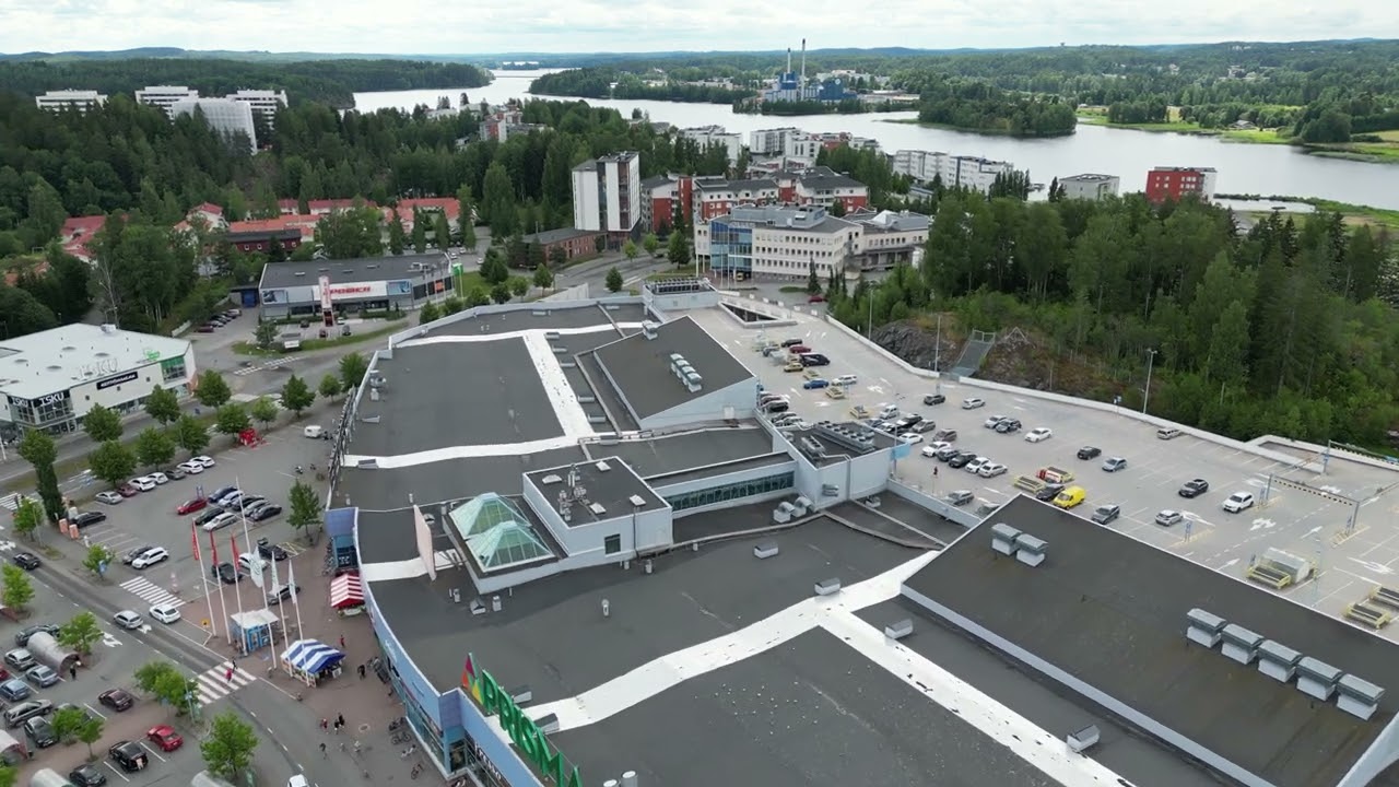 Drone flight over the city center of Mikkeli, Eastern Finland 14.7.22
