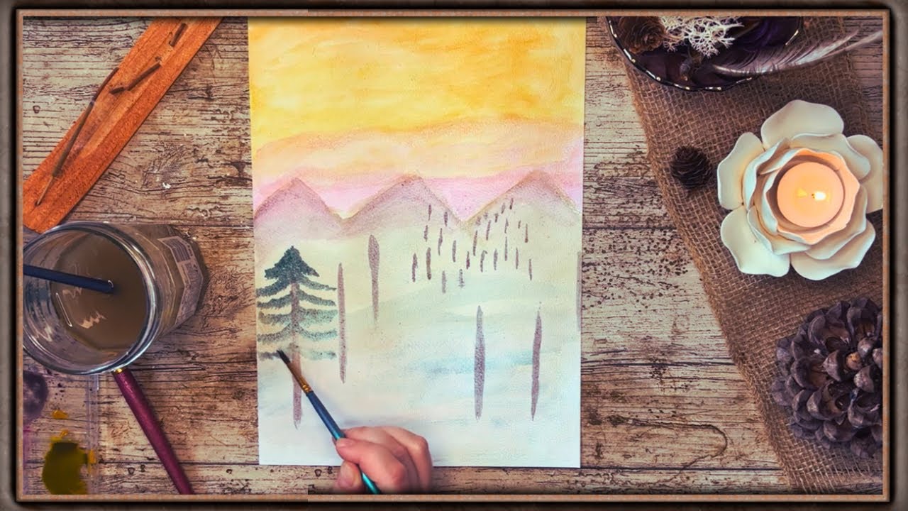ASMR : Aquarelle | Paysage d'un matin d'Automne brumeux 🍃