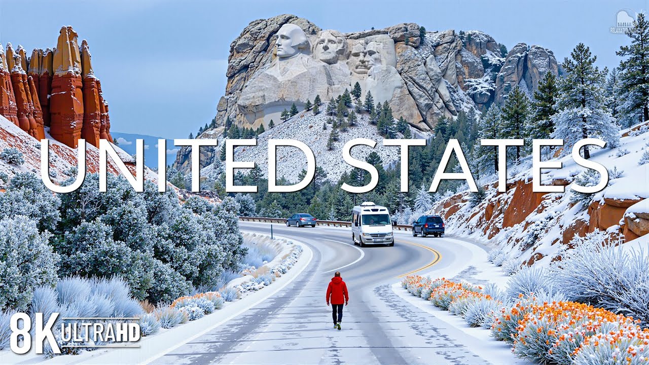 Зима в США 8K | Снежные пейзажи, национальные парки и тихие зимние путешествия | Видео 8K UHD