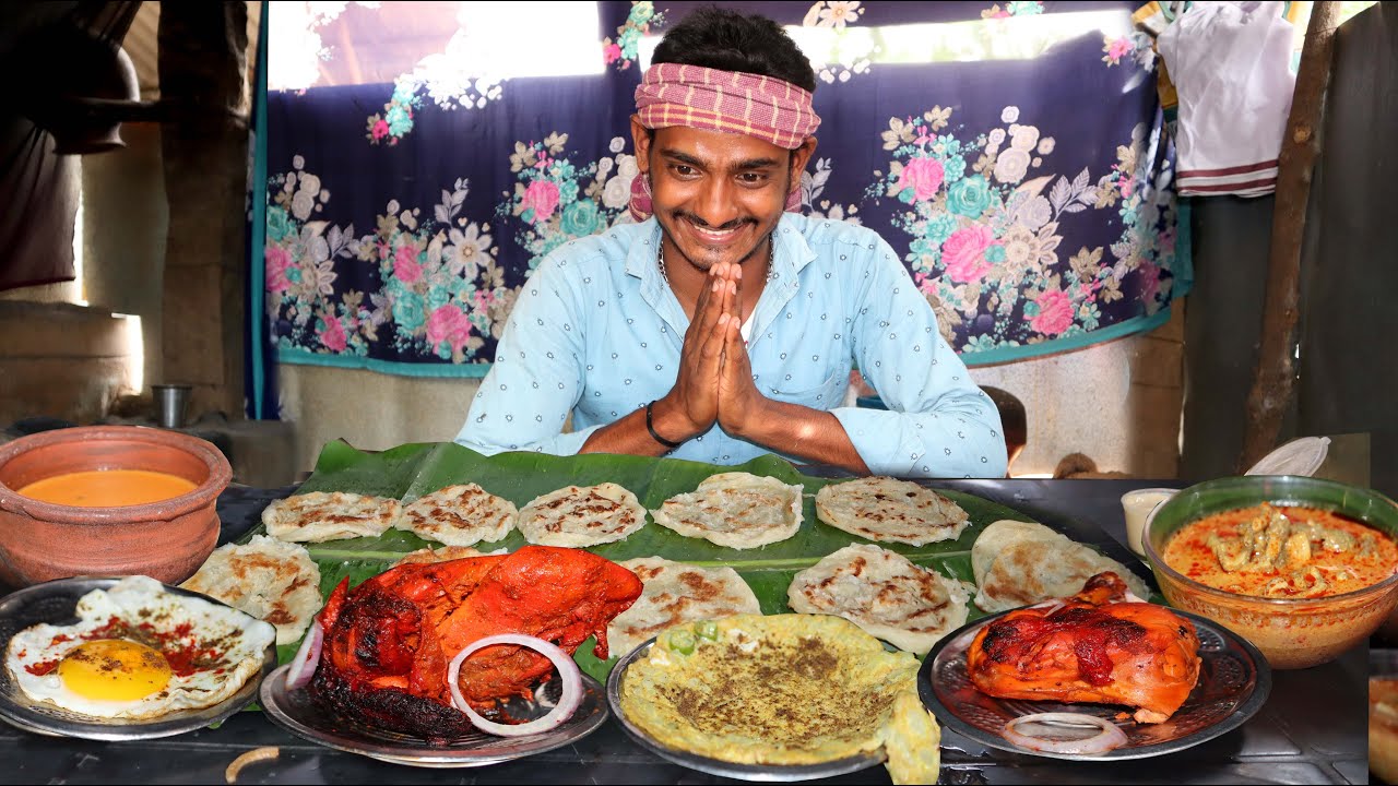 Parotta eating ,Mutton boti, Grilled Chicken,Egg Omelette, Egg Half Boil | Indian Mukbang