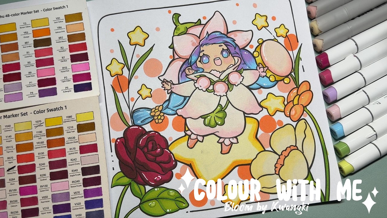 Colour with me (Lo-Fi), pixie girl. Ohuhu and Arrtx markers
