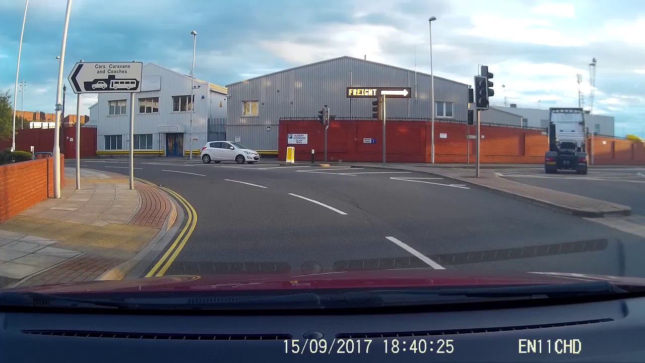 Driving into Portsmouth ferry port