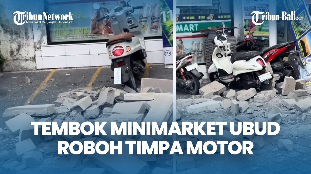 Tembok Minimarket di Ubud Roboh Diterpa Angin, Motor Pengunjung Tertimpa