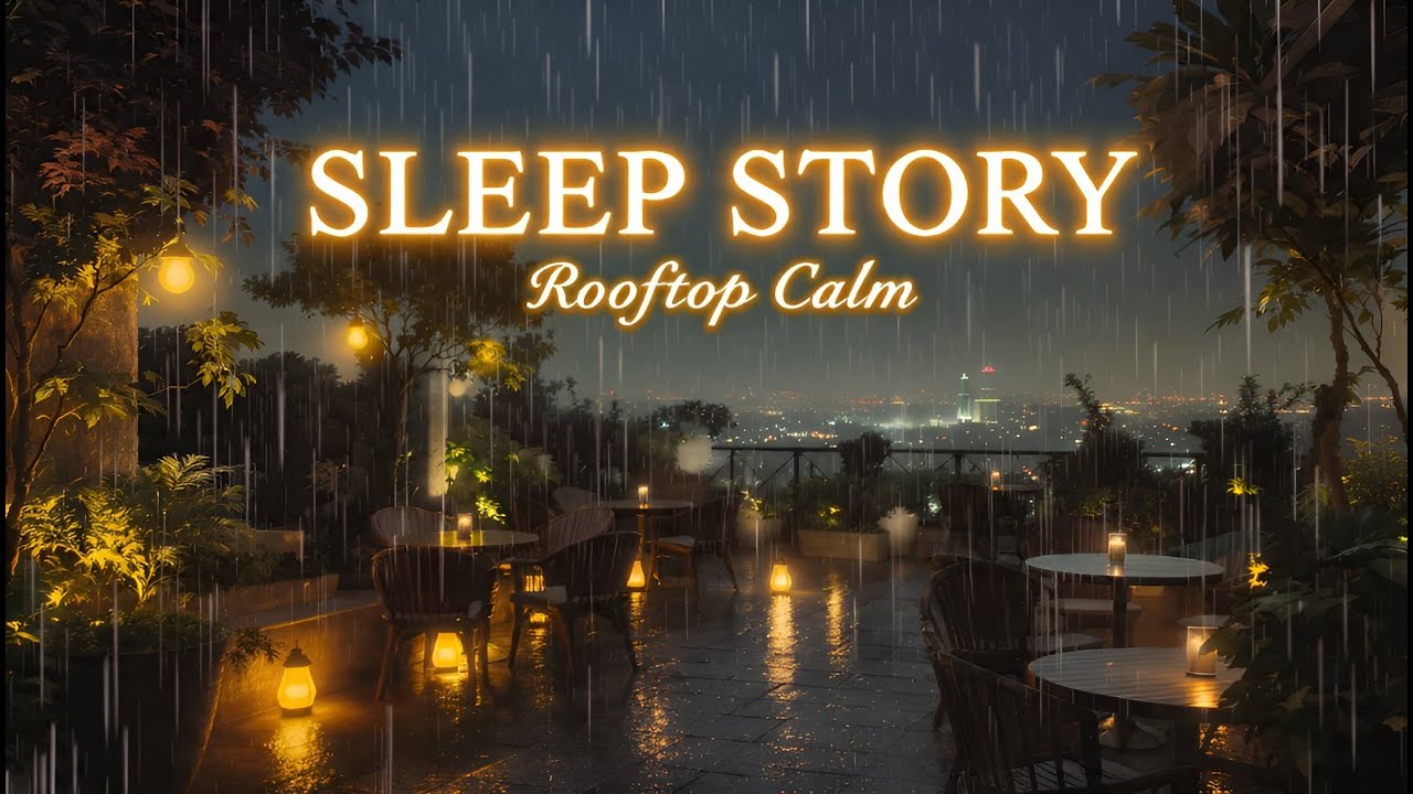 Under the Soft Rain: Rooftop Garden Café Sleep Story for Deep Rest