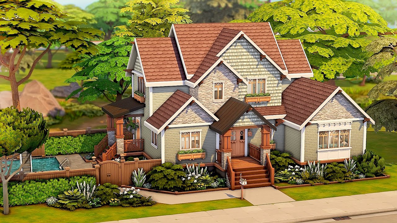 Welcoming Craftsman Family Home for 5 Sims 💚 | The Sims 4 Speed Build