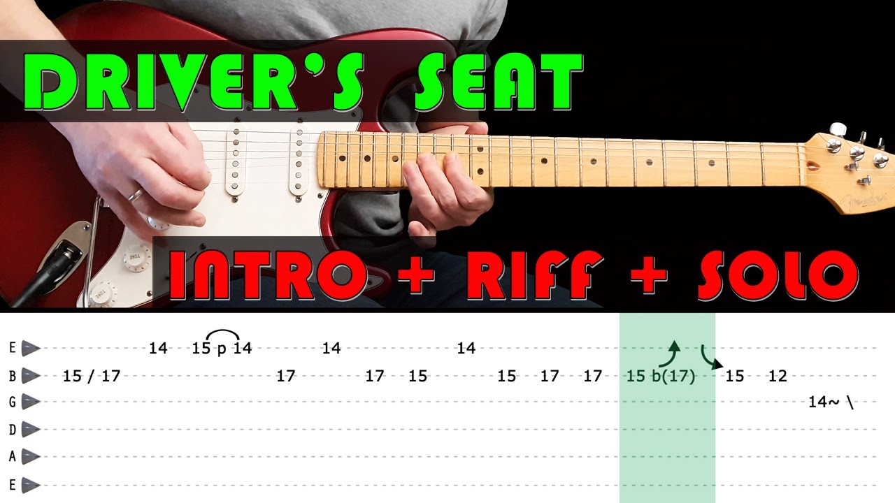 DRIVER'S SEAT - Guitar lesson - Intro + riff + solo with tabs (fast & slow) - Sniff 'n' the Tears