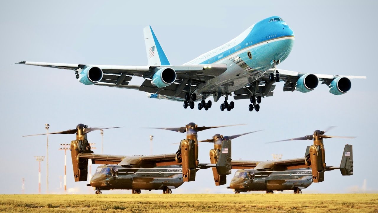AIR FORCE ONE & MARINE ONE ACTION! VC-25A, VH-60N, MV-22, CH-147F | Calgary Intl Airport (4K)