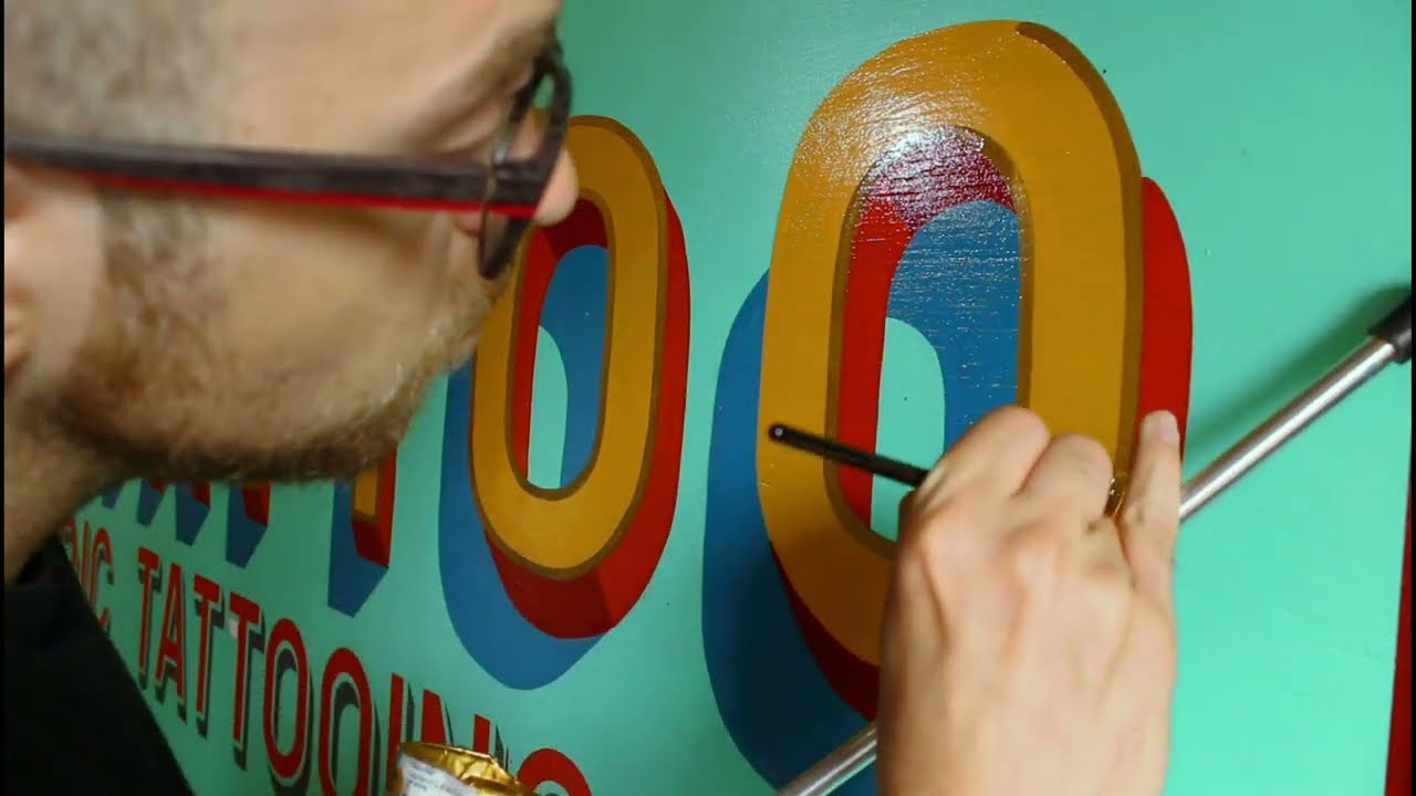 Hand painting a traditional TATTOO SHOP sign - The art of SIGN PAINTING (Signwriting) | Lettering