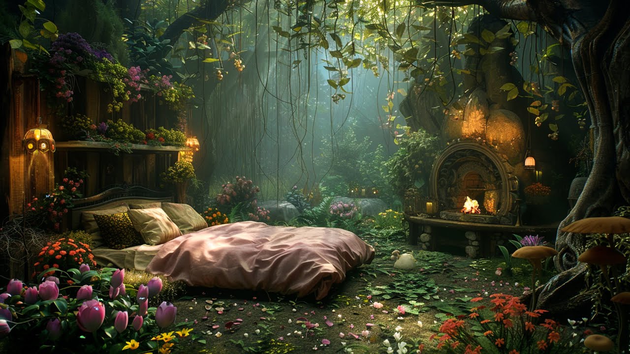 Dreamy Tulip Garden Bedroom Under Vines 🌷 Soft Flute Forest Music & Ambience 💤 Deep Sleep & Healing