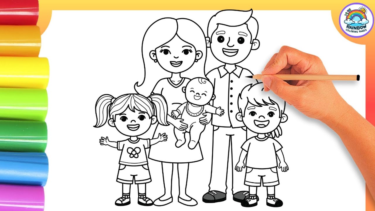 Easy Happy Family Coloring 🌈Drawing For Kids || Let's Draw Our Family Step-by-Step!