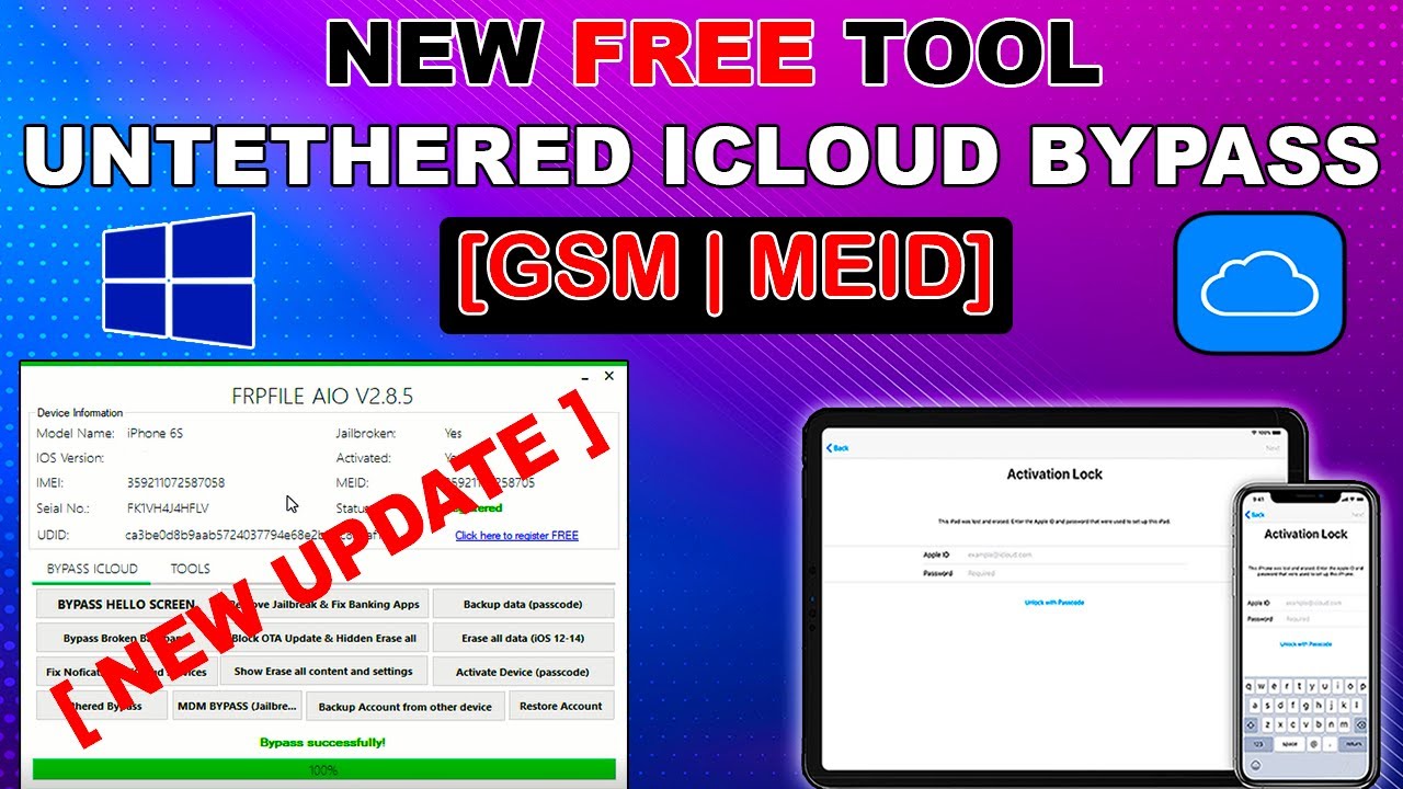 FREE New Frpfile iCloud Bypass Tool Update 2.8.5 | Free Untethered iCloud Bypass Windows GSM & MEID