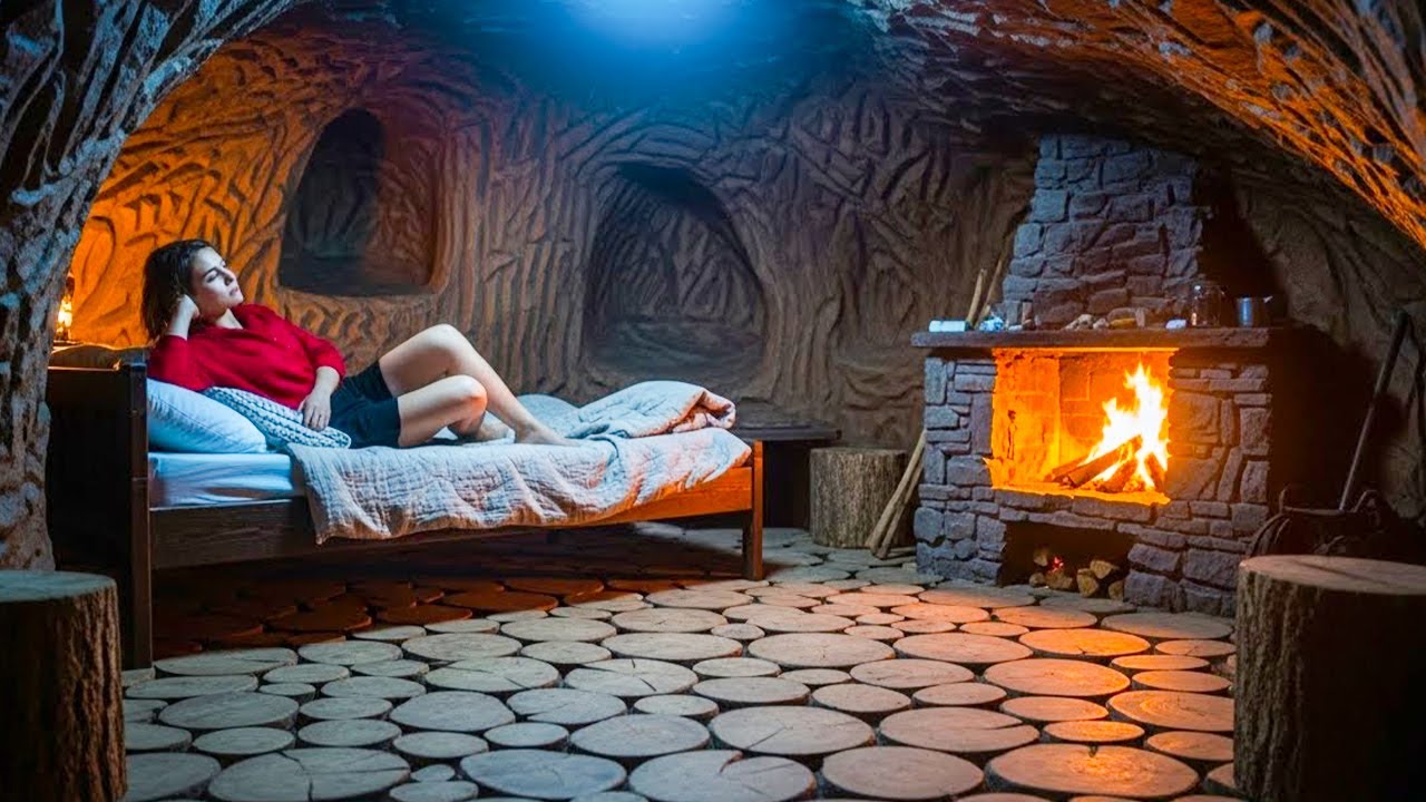 Young Girl Building A cozy underground earth shelter In 32Days | Bushcraft Skills