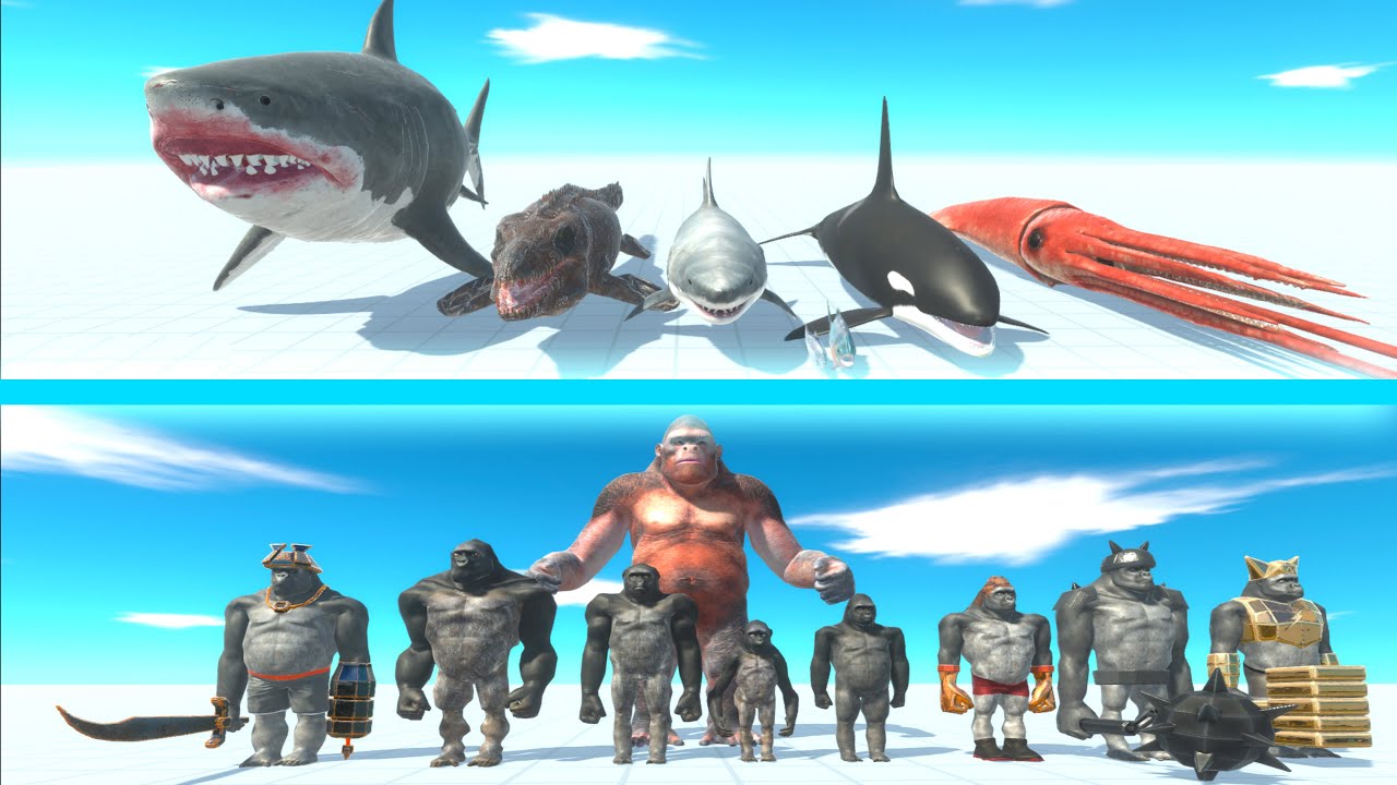 NEW AQUATICS Team vs MUTANT PRIMATES Team - Animal Revolt Battle Simulator ARBS