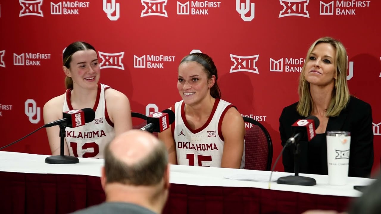 2/28/2024 Oklahoma HC Jennie Baranczyk after winning the Big 12 Championship