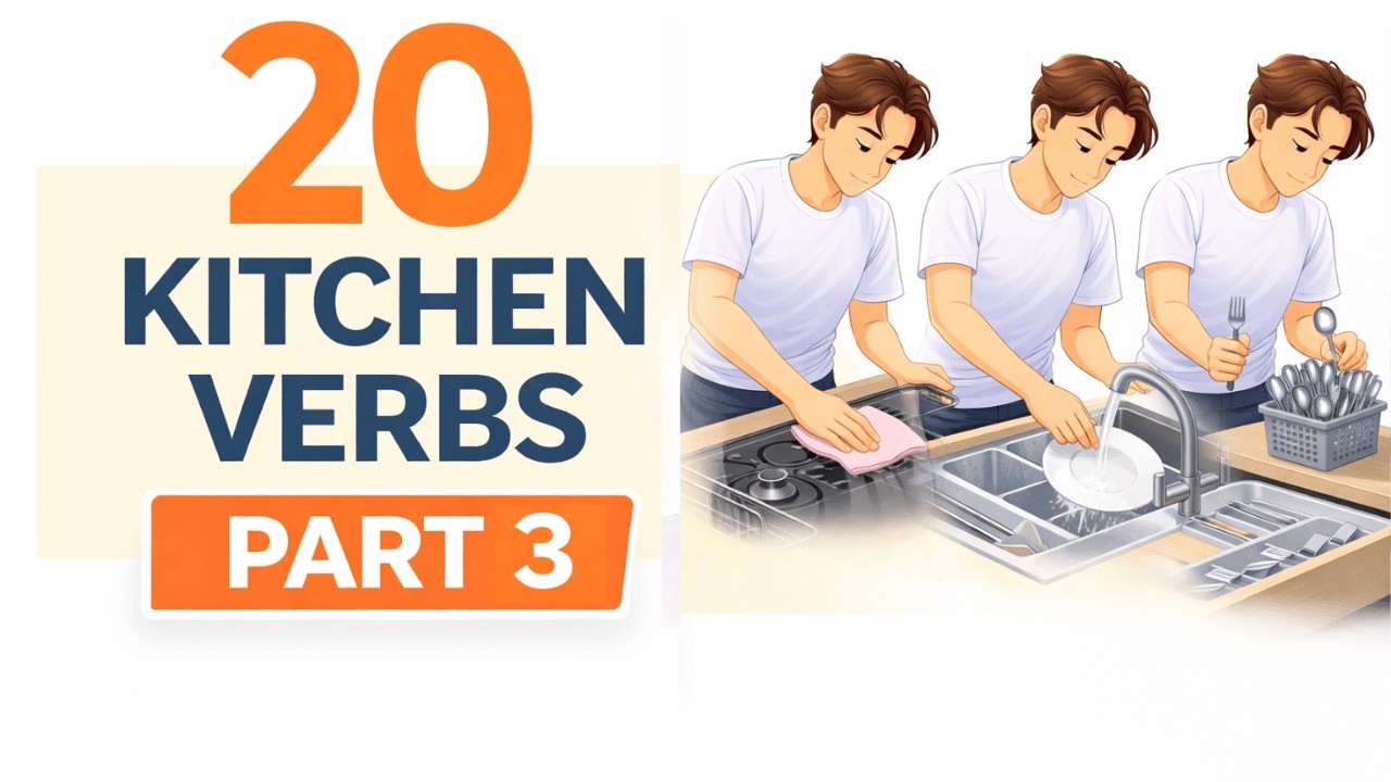 Kitchen Verbs in English – Part 3  Daily Chores Vocabulary