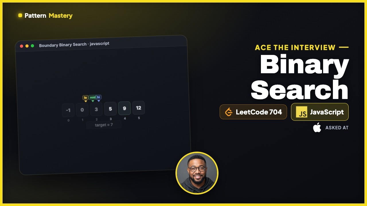 [Javascript] Binary Search - Leetcode 704 -- Illustrated! | Pattern Mastery