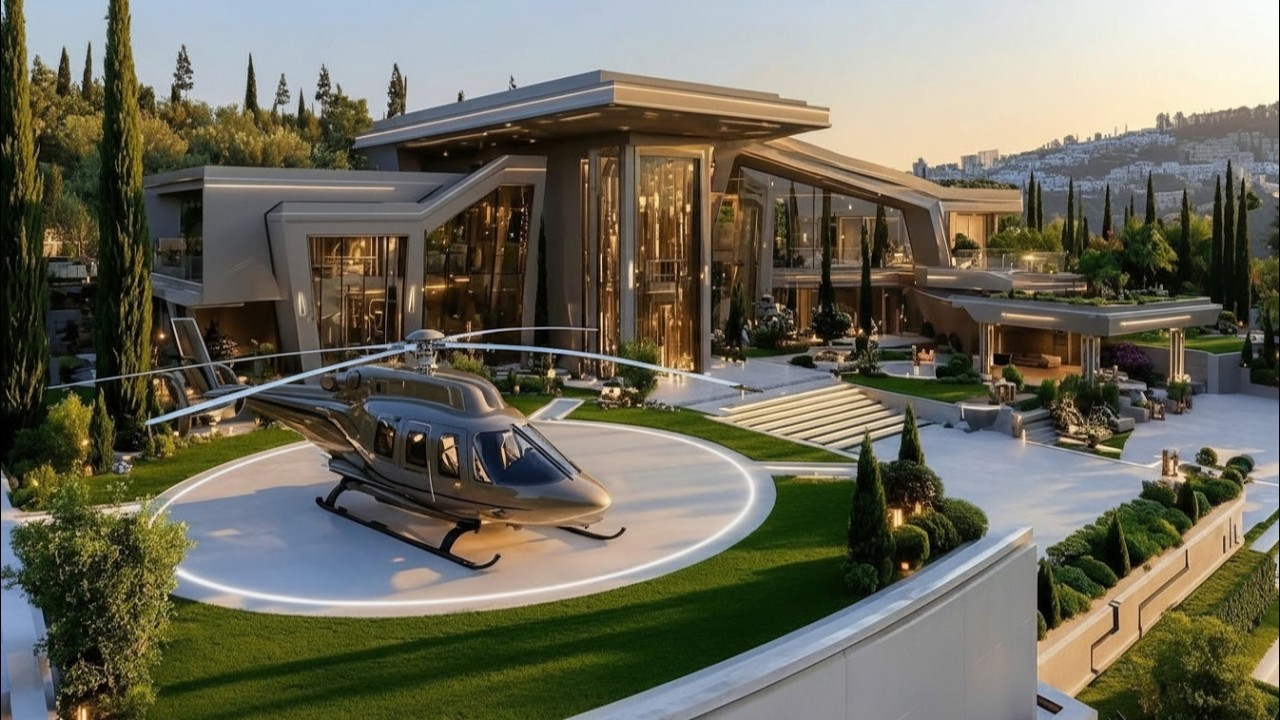 The Futuristic Glass Mega Mansion with a Private Helipad | Luxury Villa Tour 4K