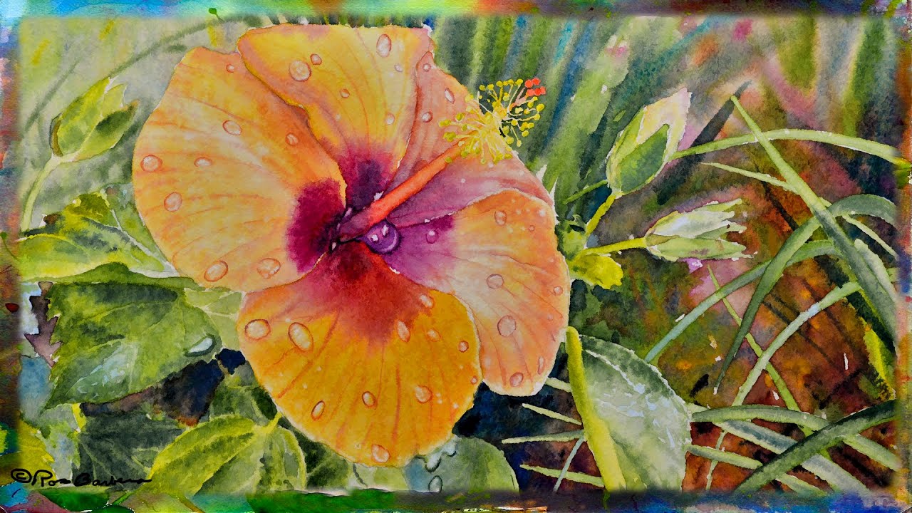 How to Paint the Orange Hibiscus Flower in Watercolor, Part 2
