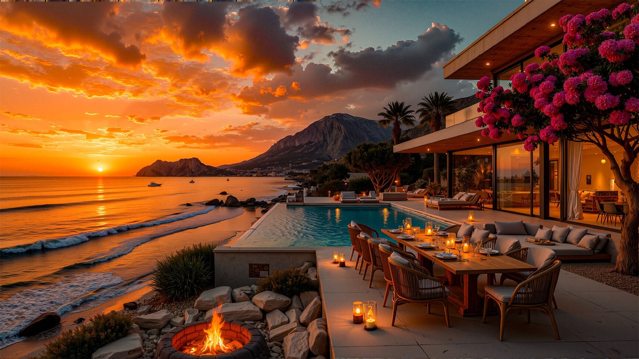 Soothing Jazz On A Luxury Beachfront Balcony At Sunset -Luxurious Balcony And Warm Sunset Sea Views