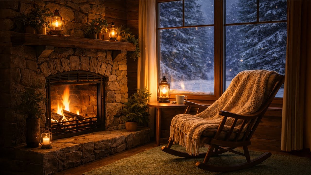 Peaceful Snowy Night in a Cabin ❄️ Soft Piano Music with Fireplace  Sounds | 2-Hour Relaxation