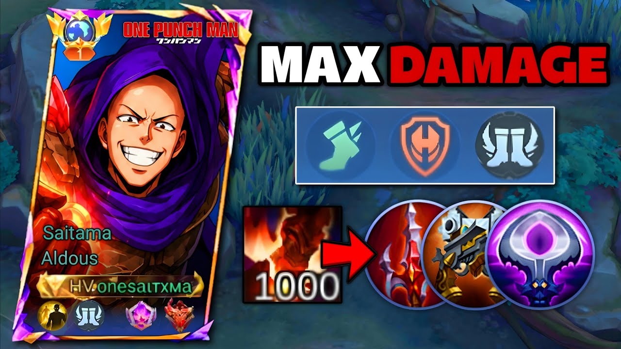 ALDOUS 1000 STACK MAX DAMAGE INSANE DAMAGE BUILD AND EMBLEMSET IN SOLO RANKED!!!🔥 | Mobile Legends