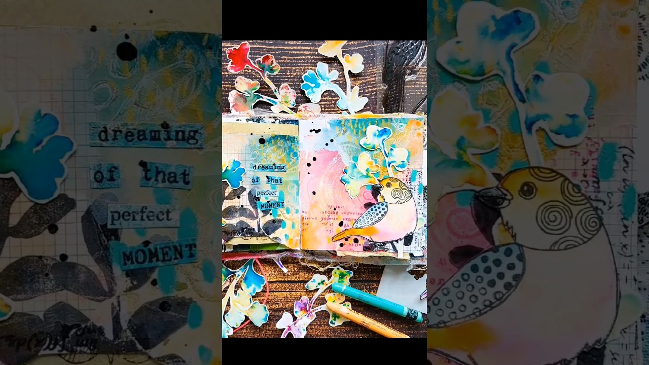 Spring themed art journal page with watercolors and collage fodder. #artjournaling