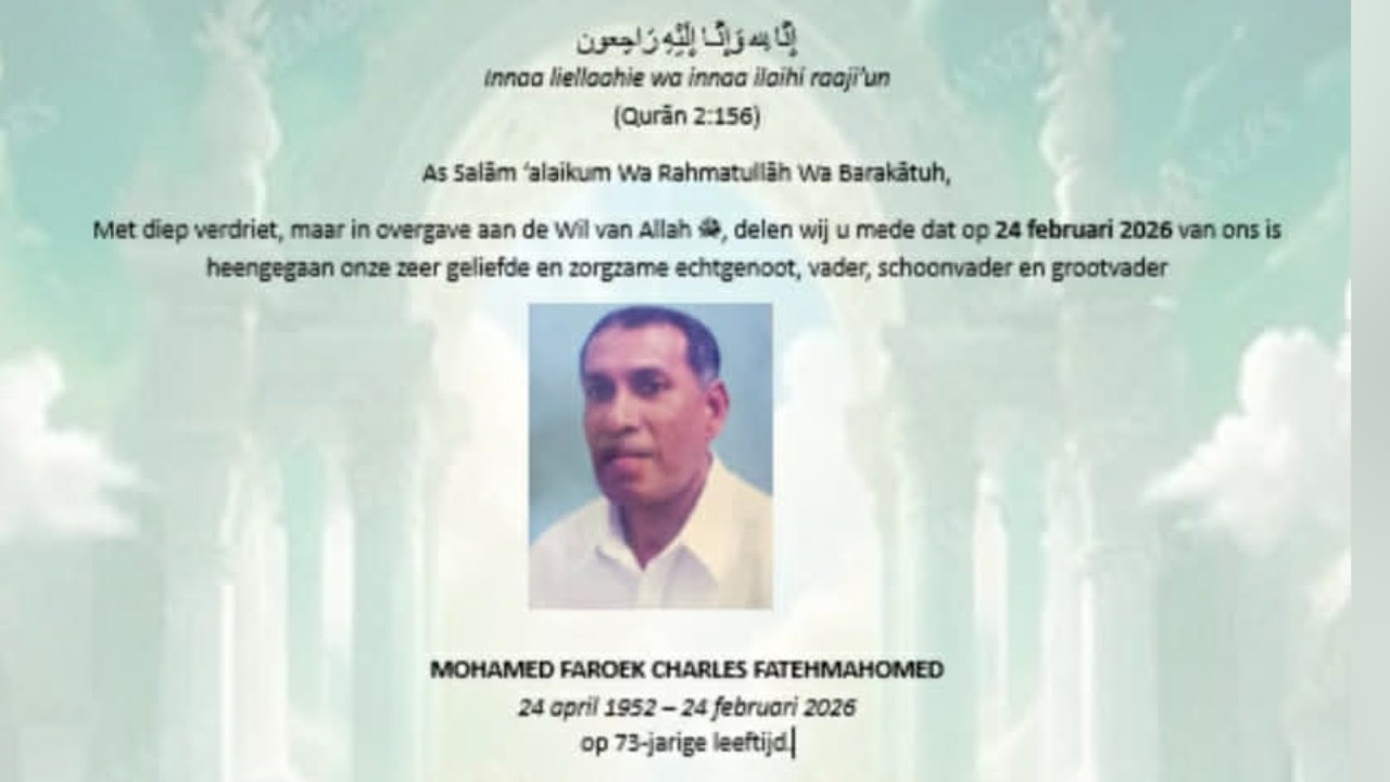 De uitvaartdienst en begrafenis van Mohamed Faroek Charles Fatehmahomed. Woensdag 25 feb. 2026.