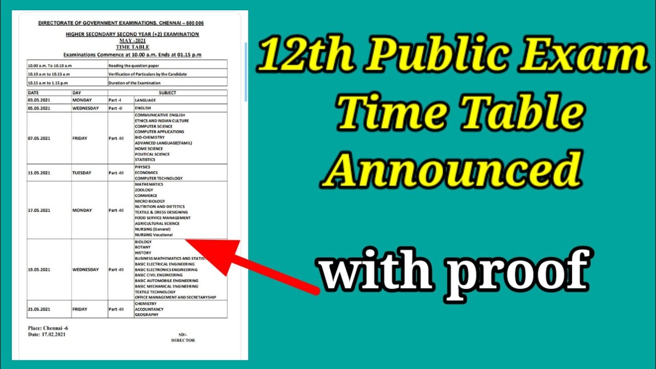 12th Public Exam Time Table 2021 Announced