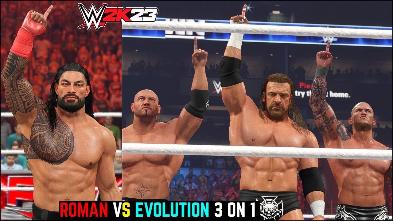 WWE 2K23 Roman Reigns Vs Evolution 3 On 1 Handicap Match