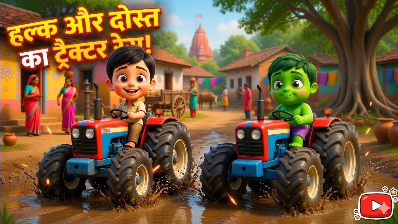 हल्क और दोस्त का ट्रैक्टर रेस | Happy Toon 