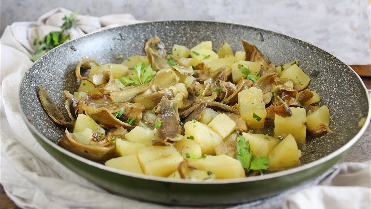 CARCIOFI E PATATE in padella- Contorno semplice e veloce- La cucina di Rita