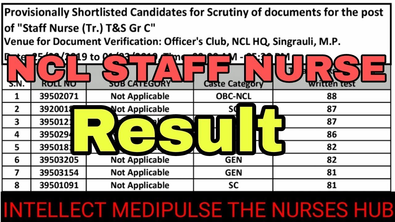 Staff nurse NCL RESULT || NCL NURSING OFFICER RESULT || NCL result