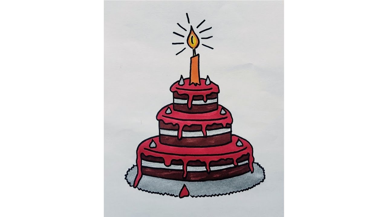 Easy Drawing of a Cake || Learn How to Draw a Cake || Kids Drawing || Red Velvet Cake ||
