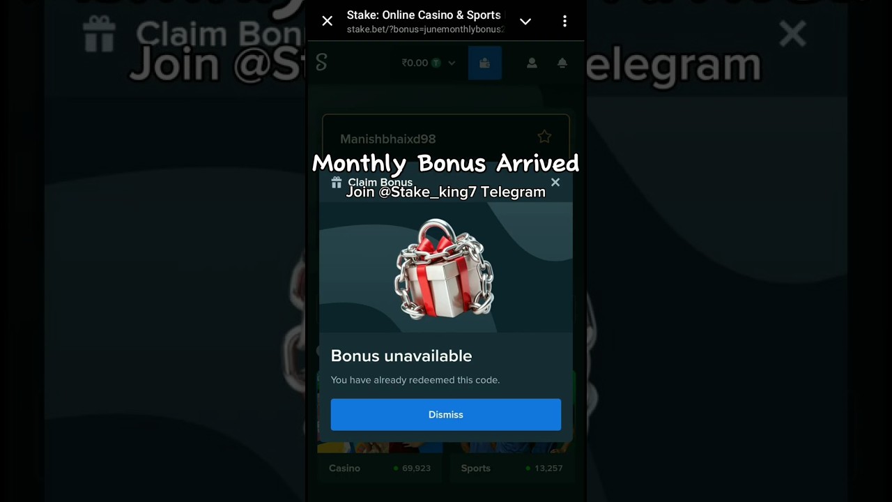 Monthly bonus Arrived Finally 😍🎁 join telegram @Stake_king7