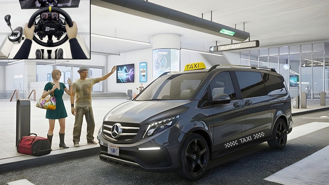 GTA 5 - Luxury Private Mini Bus Taxi Job to Airport | Steering Wheel Gameplay