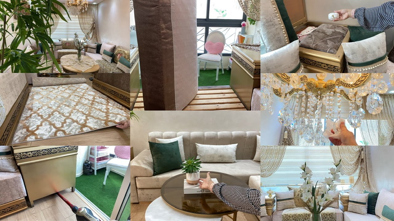 جولة في بيتي🏠صالوني بحلة جديدة مع كل تفاصيل القياسات✅تنظيف الخشب وتعطير الاغطية👌