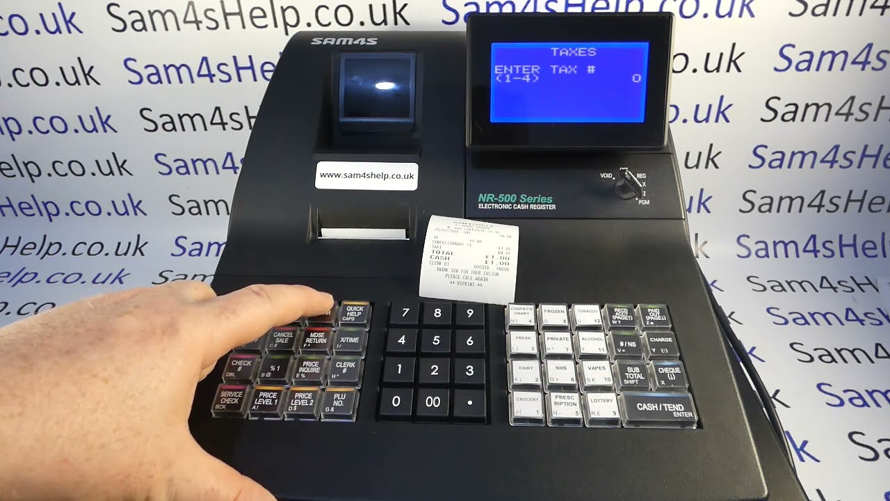How To Edit Tax1 Sales Description Customer Receipts & Financial Reports Sam4S NR-500 Cash Registers